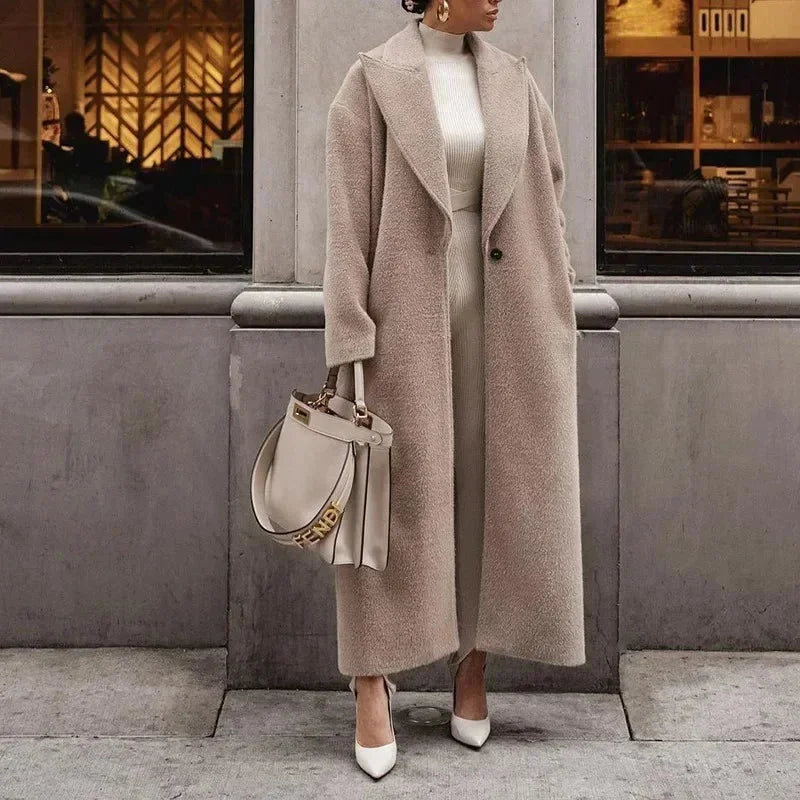 Damen Oversized Mantel mit Reverskragen und Taschen