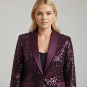 Damen Paillettenblazer mit Schalkragen und Ein-Knopf-Verschluss