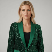 Damen Paillettenblazer mit Schalkragen und Ein-Knopf-Verschluss