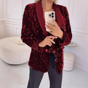 Damen Paillettenblazer mit Schalkragen und Ein-Knopf-Verschluss