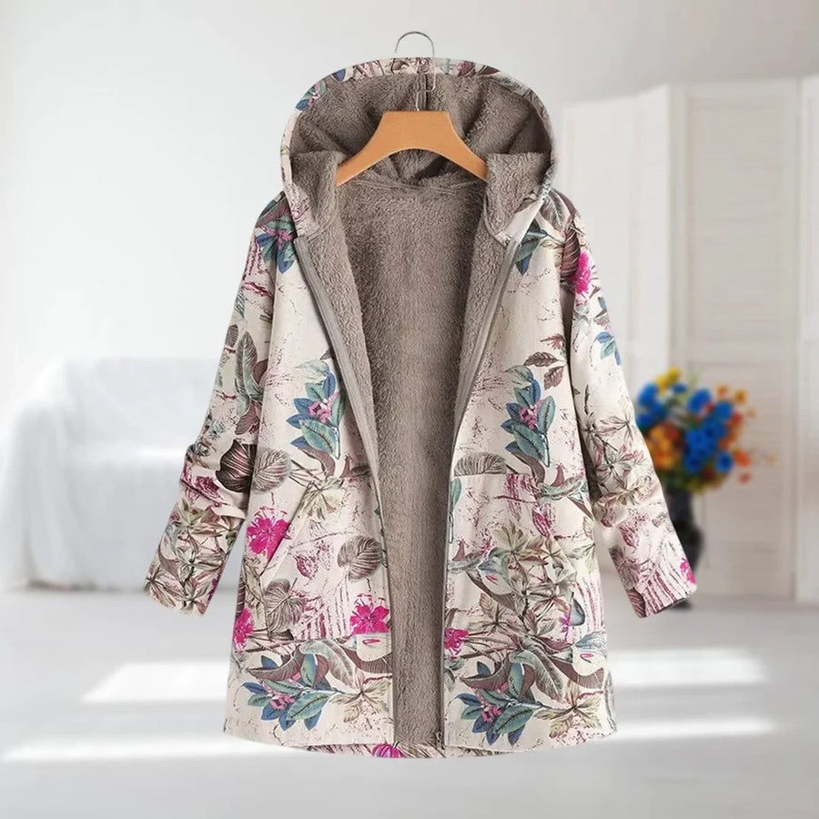 Damen Fleecejacke mit Blumenmuster und weichem Futter
