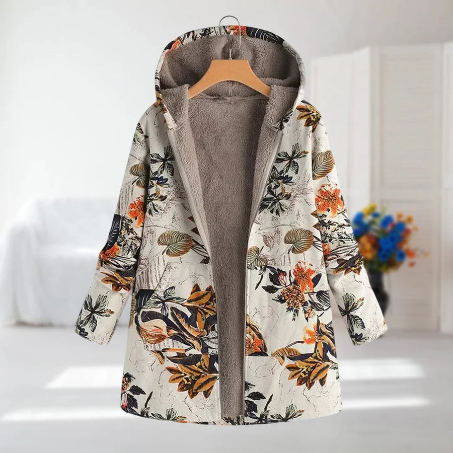 Damen Fleecejacke mit Blumenmuster und weichem Futter