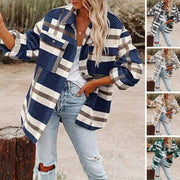 Damen Plaid Übergangsjacke in Übergröße mit Taschen