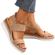 Damen-Plateau-Sandalen mit elastischen Riemen und Jute-Besatz