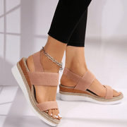 Damen-Plateau-Sandalen mit elastischen Riemen und Jute-Besatz