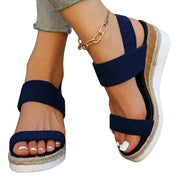 Damen-Plateau-Sandalen mit elastischen Riemen und Jute-Besatz