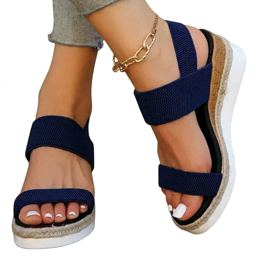 Damen-Plateau-Sandalen mit elastischen Riemen und Jute-Besatz