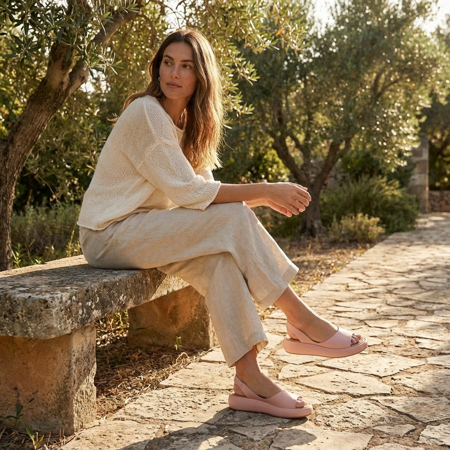 Damen Plateau Sandalen mit Slingback Riemen und offener Zehenpartie