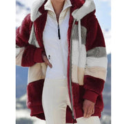 Damen Teddyjacke mit Kapuze und Farbblock-Design