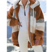 Damen Teddyjacke mit Kapuze und Farbblock-Design