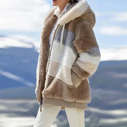 Damen Teddyjacke mit Kapuze und Farbblock-Design