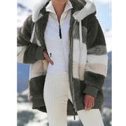 Damen Teddyjacke mit Kapuze und Farbblock-Design
