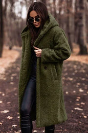 Damen Teddymantel mit Kapuze