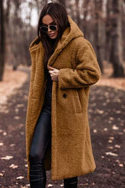 Damen Teddymantel mit Kapuze