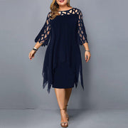 Mia | Damen Plus Size Midi Kleid mit Spitze und fließendem Schnitt