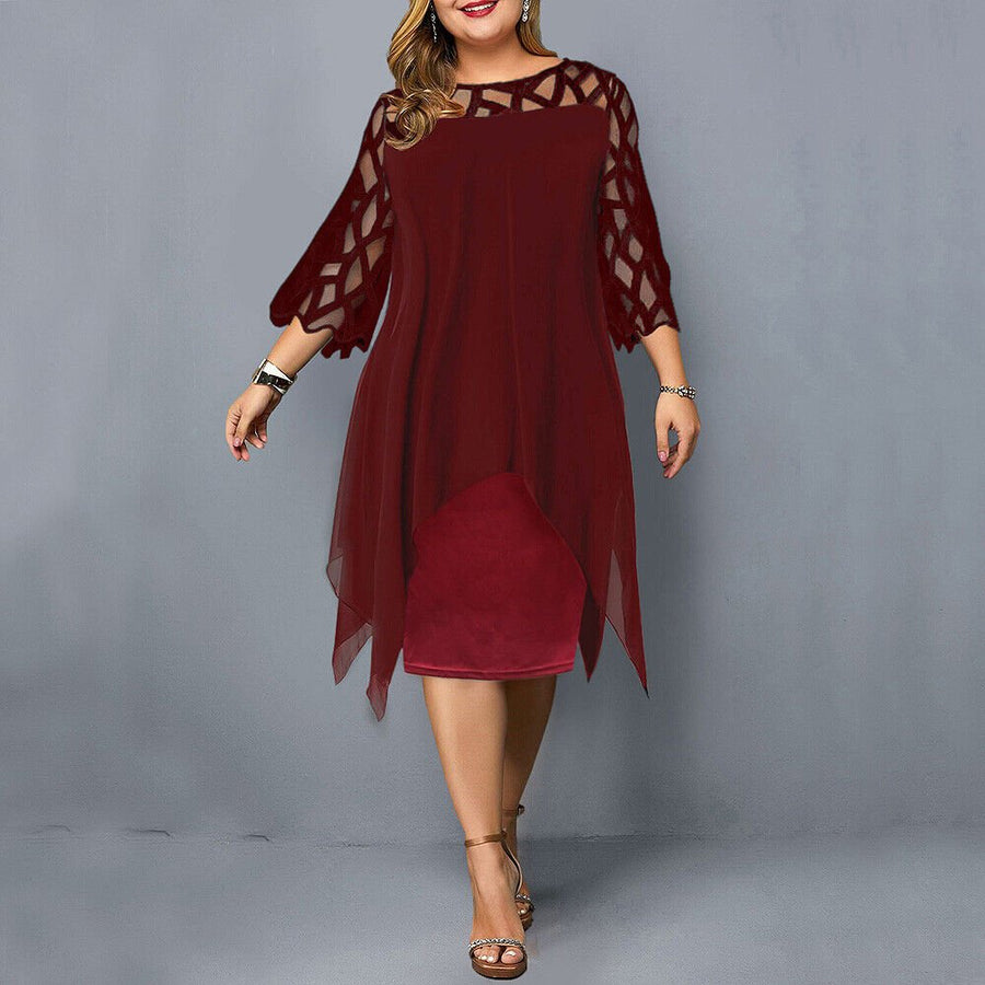 Mia | Damen Plus Size Midi Kleid mit Spitze und fließendem Schnitt