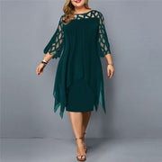 Mia | Damen Plus Size Midi Kleid mit Spitze und fließendem Schnitt