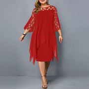 Mia | Damen Plus Size Midi Kleid mit Spitze und fließendem Schnitt
