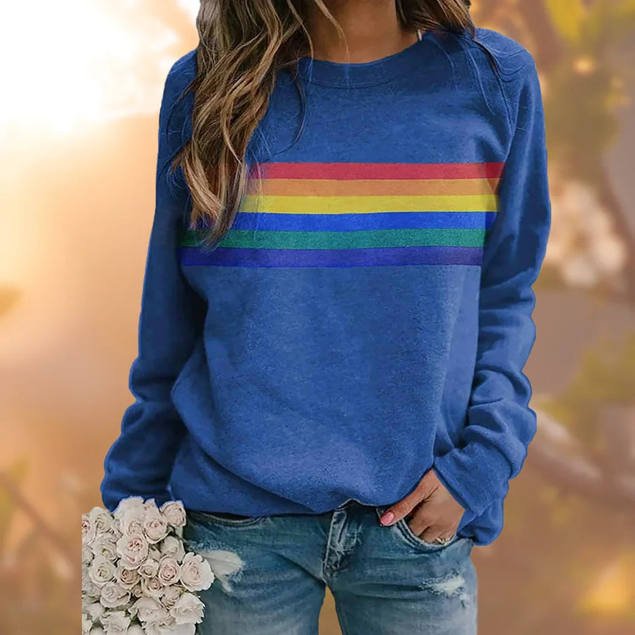 Damenpullover mit Regenbogenstreifen und Rundhalsausschnitt
