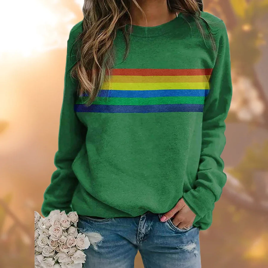 Damenpullover mit Regenbogenstreifen und Rundhalsausschnitt
