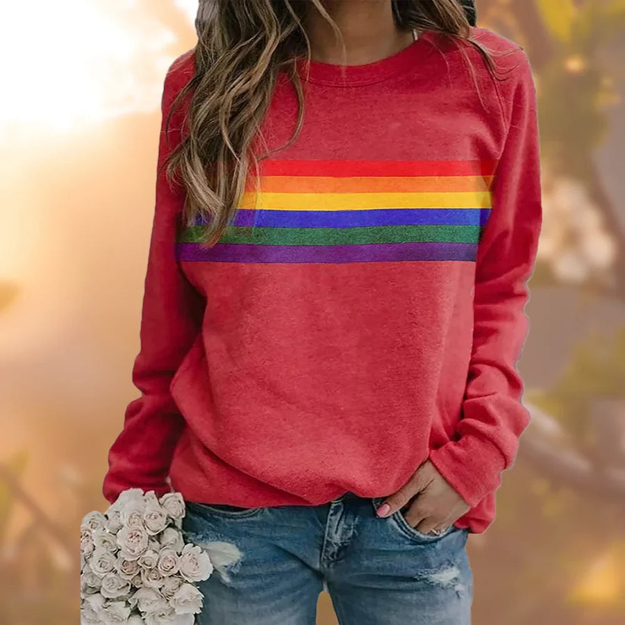 Damenpullover mit Regenbogenstreifen und Rundhalsausschnitt