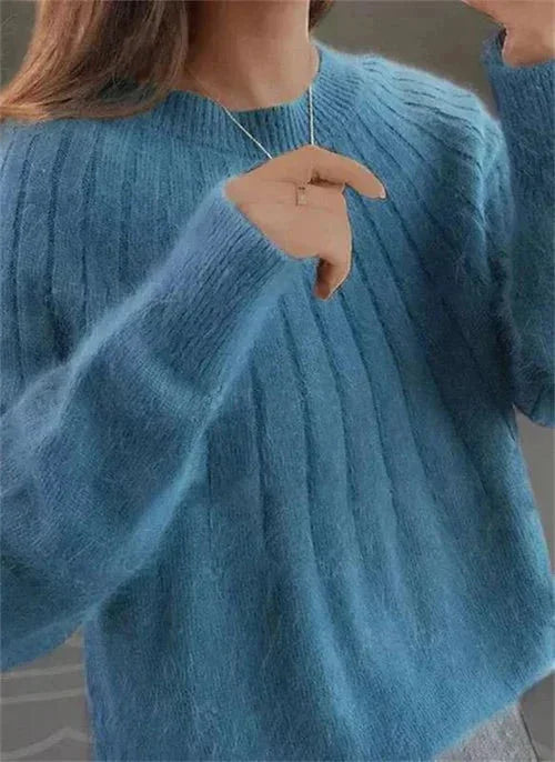 Damen Strickpullover aus Rippstrick mit Rundhalsausschnitt