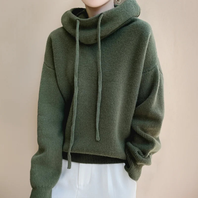 Damen hoodie mit Rollkragen und Kordeldetails