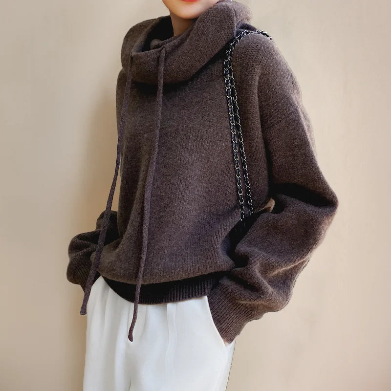 Damen hoodie mit Rollkragen und Kordeldetails