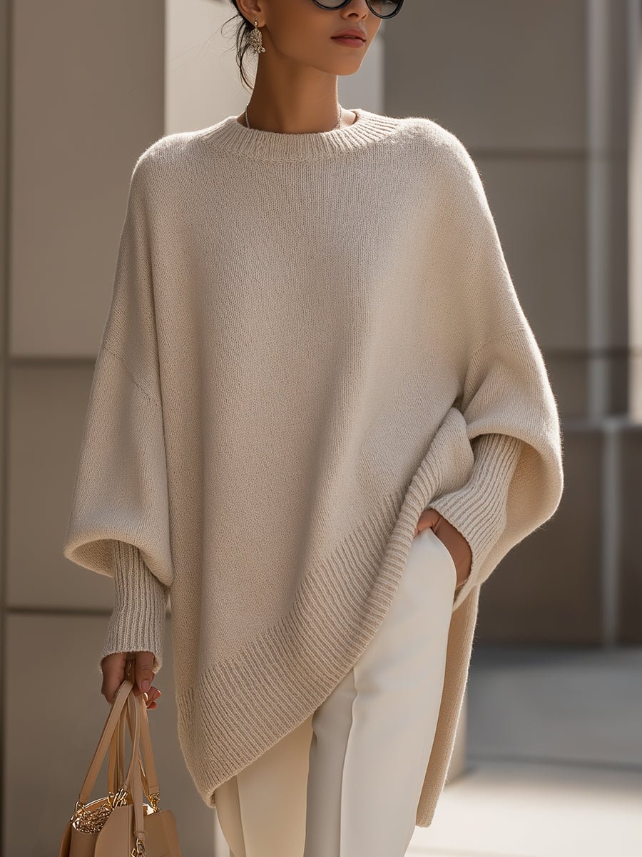 Emilia | Damen Pullover Oversized Asymmetrisch Baumwolle Acryl