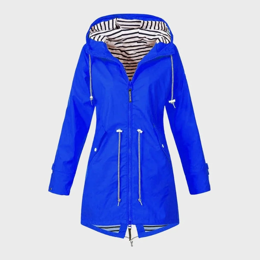 Damen Regenjacke mit gestreiftem Innenfutter und Reißverschluss