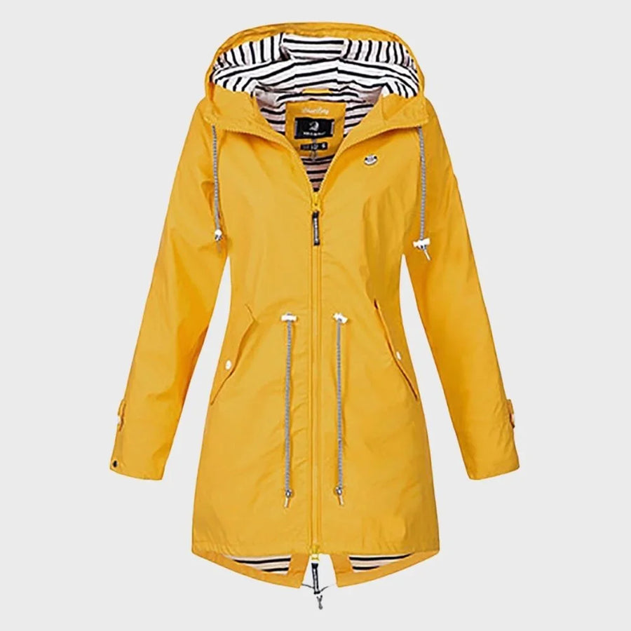 Damen Regenjacke mit gestreiftem Innenfutter und Reißverschluss