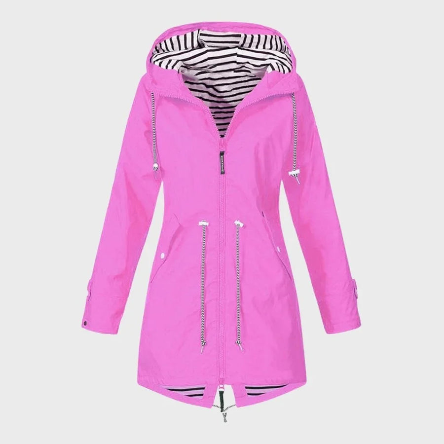 Damen Regenjacke mit gestreiftem Innenfutter und Reißverschluss