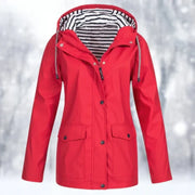 Damen Regenjacke mit Kapuze und Streifenfutter