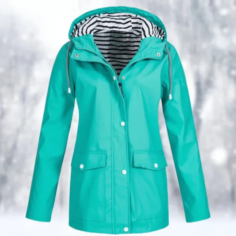 Damen Regenjacke mit Kapuze und Streifenfutter