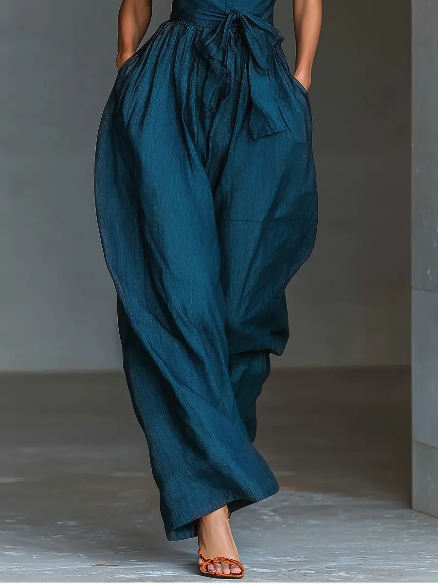 Lena | Damen Ärmellos Halterneck Leinen Jumpsuit Weites Bein