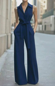Hannah | Damen Ärmellos Weites Bein Jumpsuit Gürtel Formell