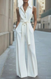 Hannah | Damen Ärmellos Weites Bein Jumpsuit Gürtel Formell