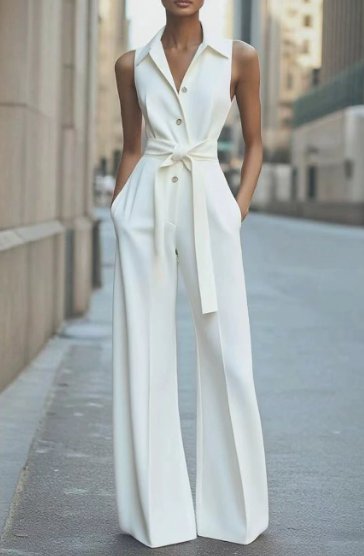 Hannah | Damen Ärmellos Weites Bein Jumpsuit Gürtel Formell