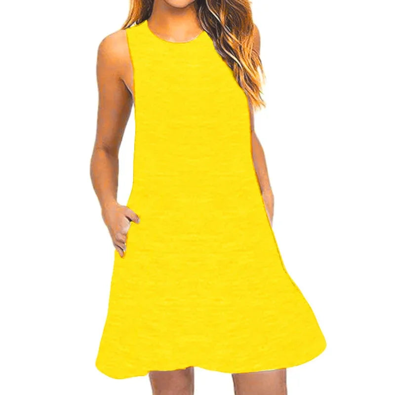 Damen Ärmelloses Swing-Kleid Rundhalsausschnitt Freizeitmode