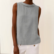 Charlotte | Damen Rollkragen Ärmellose Linen Bluse