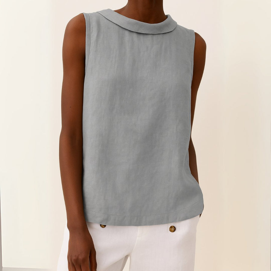 Charlotte | Damen Rollkragen Ärmellose Linen Bluse