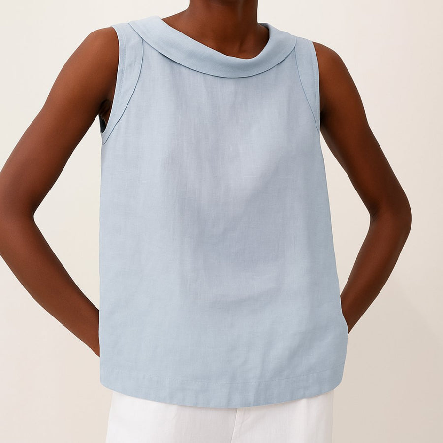 Charlotte | Damen Rollkragen Ärmellose Linen Bluse
