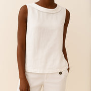 Charlotte | Damen Rollkragen Ärmellose Linen Bluse