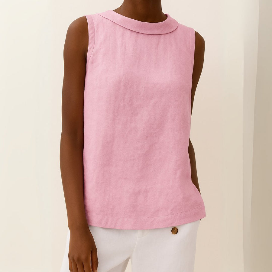 Charlotte | Damen Rollkragen Ärmellose Linen Bluse