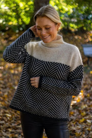 Damen Rollkragenpullover mit Strickmuster und langen Ärmeln