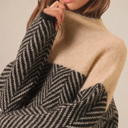 Damen Rollkragenpullover mit Strickmuster und langen Ärmeln