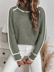 Damen Rollkragenpullover mit weißen Streifen in Grün