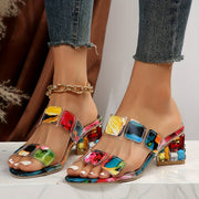 Hannah | Damen Sandalen Blockabsatz Offene Zehen Bunt Dekorativ