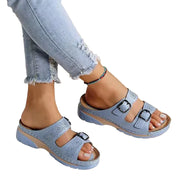 Damen Sandalen mit Doppelter Schnalle und Offener Spitze