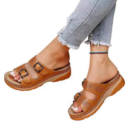 Damen Sandalen mit Doppelter Schnalle und Offener Spitze
